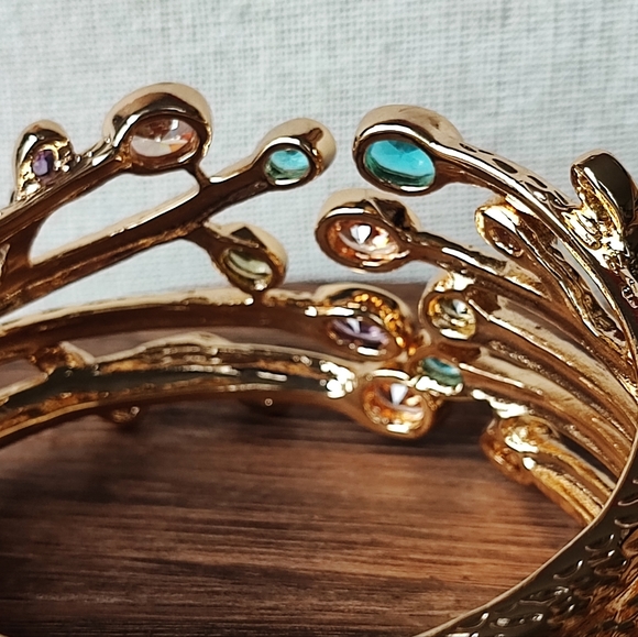 Gold Tone NEW Clamper Bracelet Multi Gemstone Open Back Topaz Citrine Purple - Picture 10 of 12